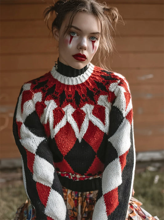 Halloween Clowness Poker Inspired Colorblock Isle Sweater artswardrobe