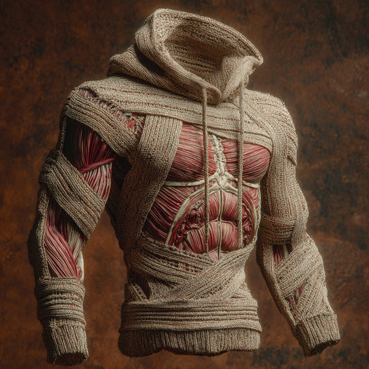 Halloween Bandage Muscle Mummy Art Slim-fit Knit Hooded Sweater artswardrobe