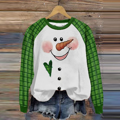 Comstylish Christmas Snowman Print Long Sleeved Sweatshirt