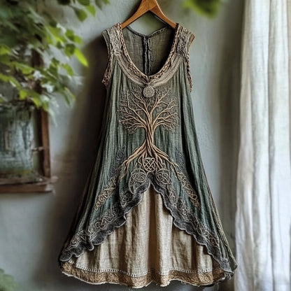 Tribal Viking Life Of Tree Celtic Knot Lace Art Linen Tank Dress artswardrobe