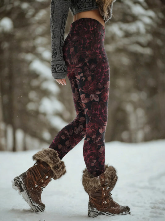 Women's Vintage Floral Art Print Slim-Fit Casual Pants