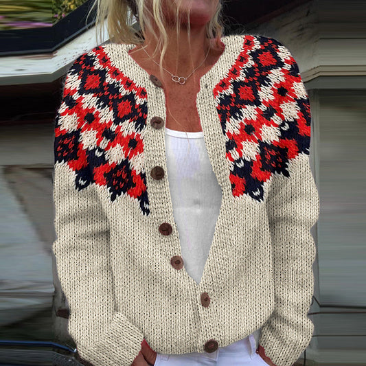 Vintage Icelandic Geometric Design Jacquard Warm Sweater Cardigan elevenforest