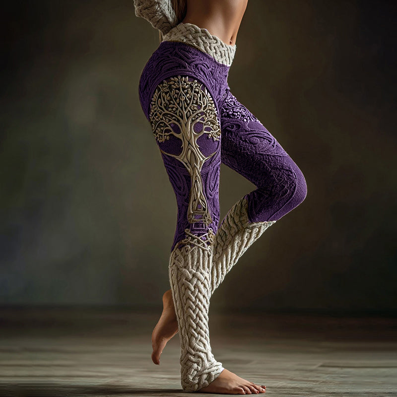 Vintage Viking Tree Of Life Celtic Knot Art Knit Cozy Leggings artswardrobe