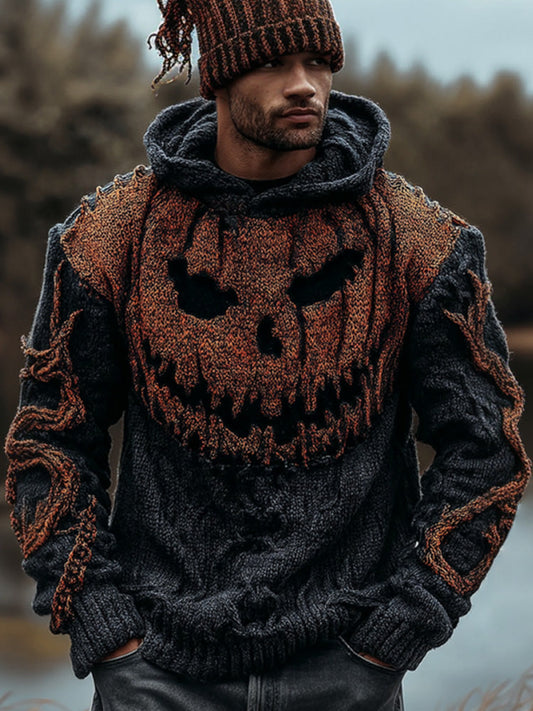 Men's Vintage Halloween Ghost Face Embroidered Hooded Sweater artswardrobe