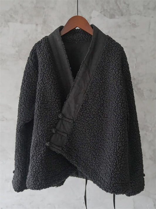 Comstylish Vintage Japanese Style Cozy Fleece Kimono Cardigan