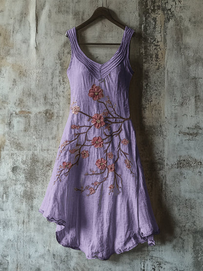 Comstylish Vintage Celtic Knot With Cherry Blossoms Pattern Linen Tank Dress