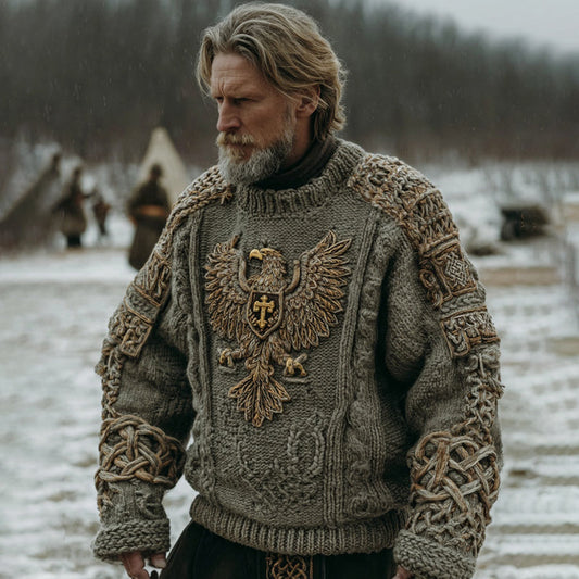 Men's Vintage Viking Celtic Knot Eagle Art Knit Pullover Sweater artswardrobe