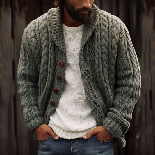 Men's Vintage Braided Lapel Button Down Sweater elevenforest
