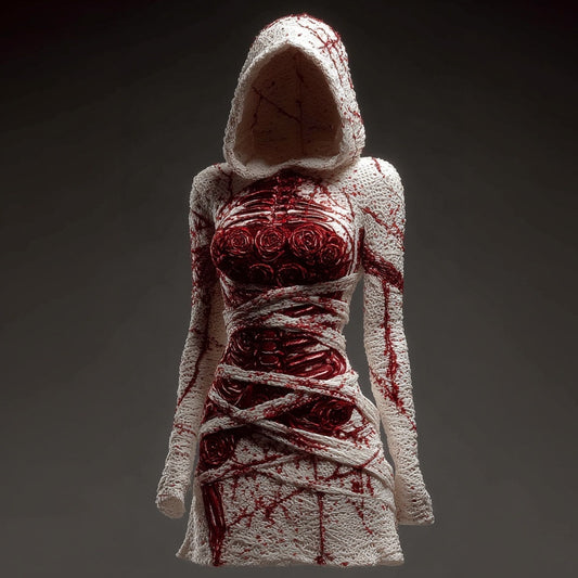 Classy Skeleton Bloody Roses Bandages Hooded Sweater Dress artswardrobe