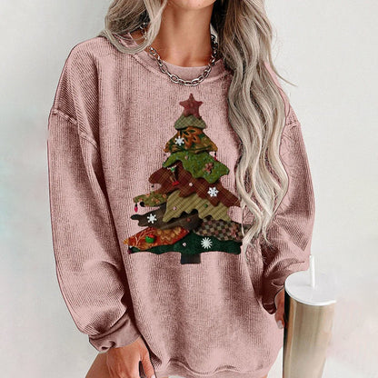 Comstylish Christmas Tree Print Crew Neck Sweatshirt