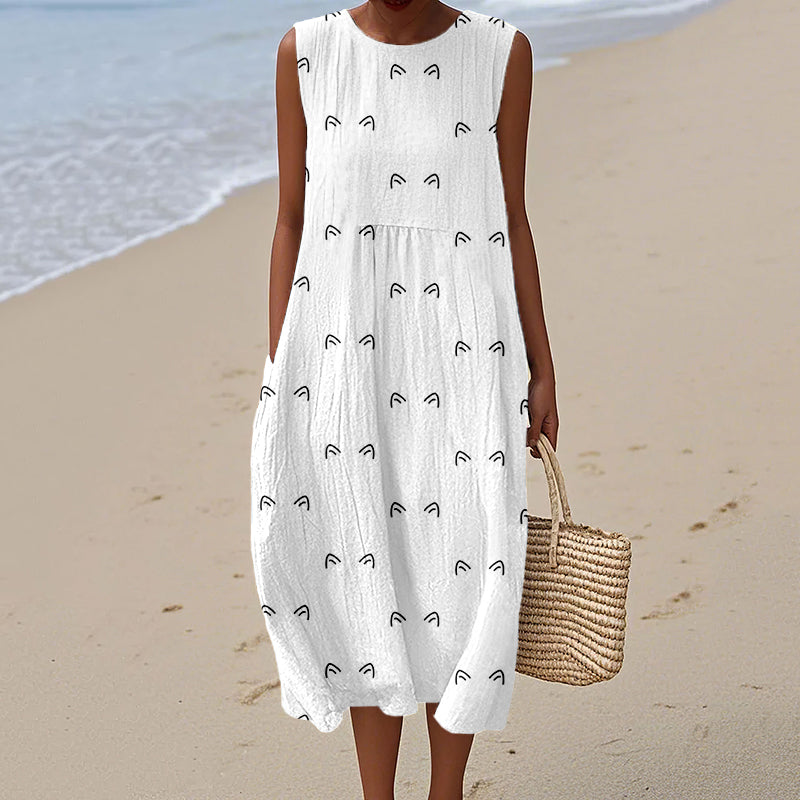 Comstylish Cute Cat Ears Pattern Comfy Linen Tank Dress
