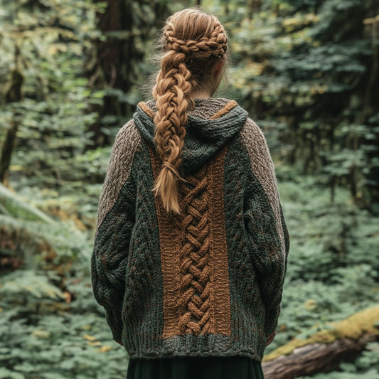 Vintage Celtic Gradient Chunky Hooded Cardigan artswardrobe