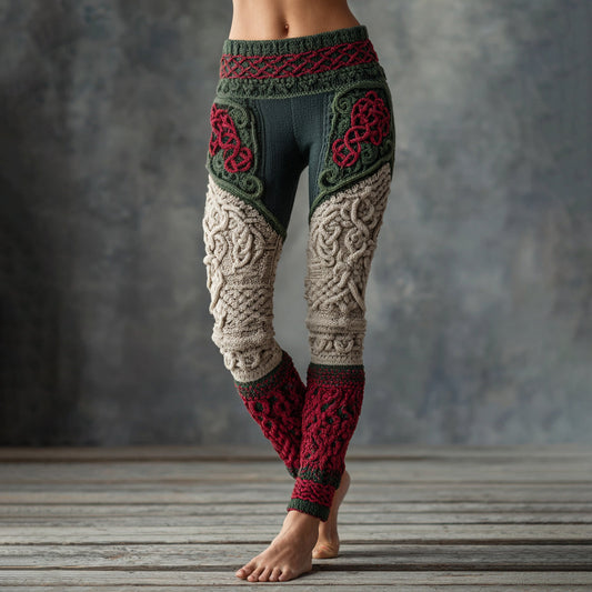Vintage Christmas Celtic Art Knit Jacquard Cozy Knit Leggings artswardrobe