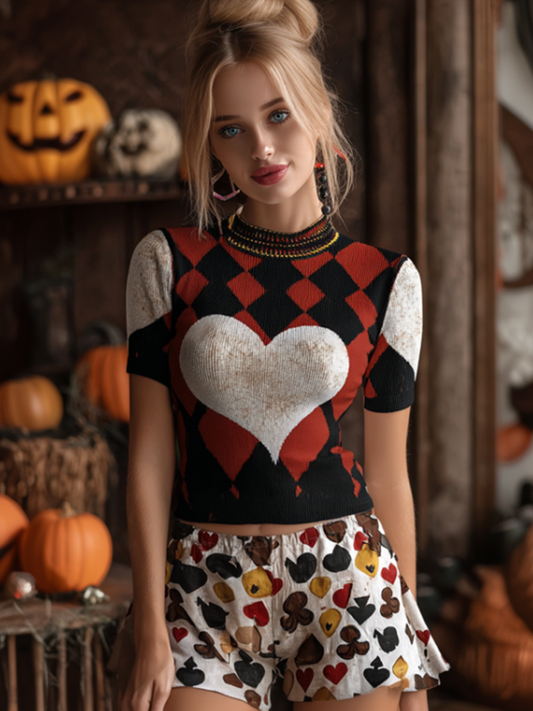Gothic Retro Style Women's Round Neck Half Sleeve Knitted Sweater artswardrobe