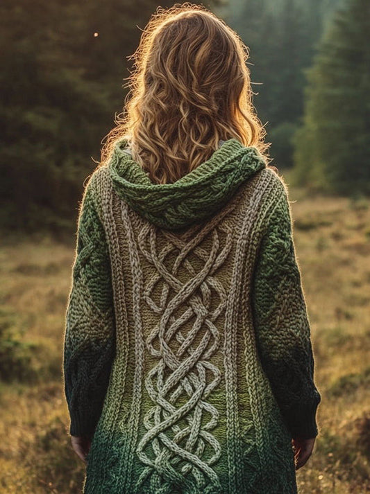 Women's Celtic Knot Contrast Color Knit Hooded Cardigan artswardrobe