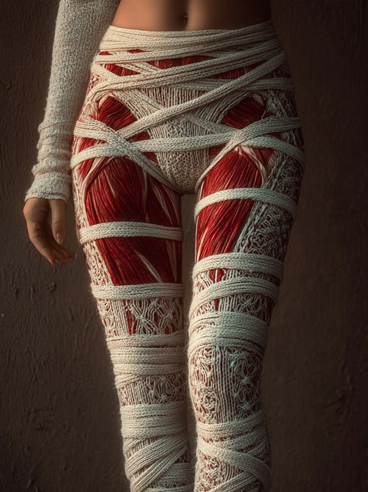 Halloween Muscle Anatomy Bandage Art Cozy Knit Leggings artswardrobe