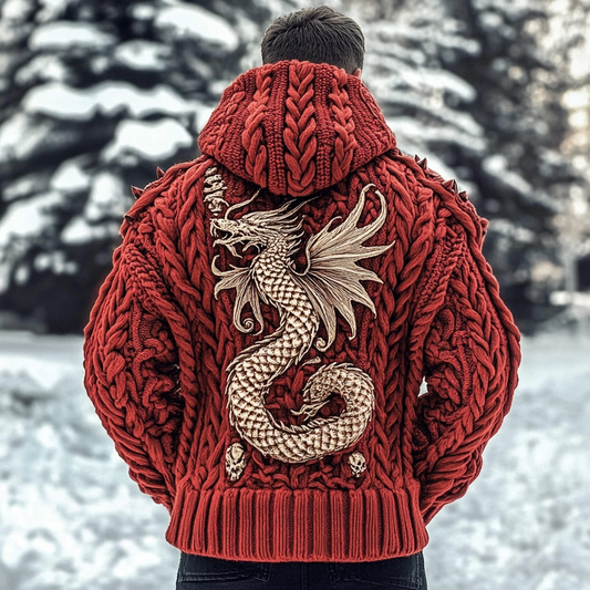 Men's Viking Dragon Style Knit Hooded Sweater artswardrobe