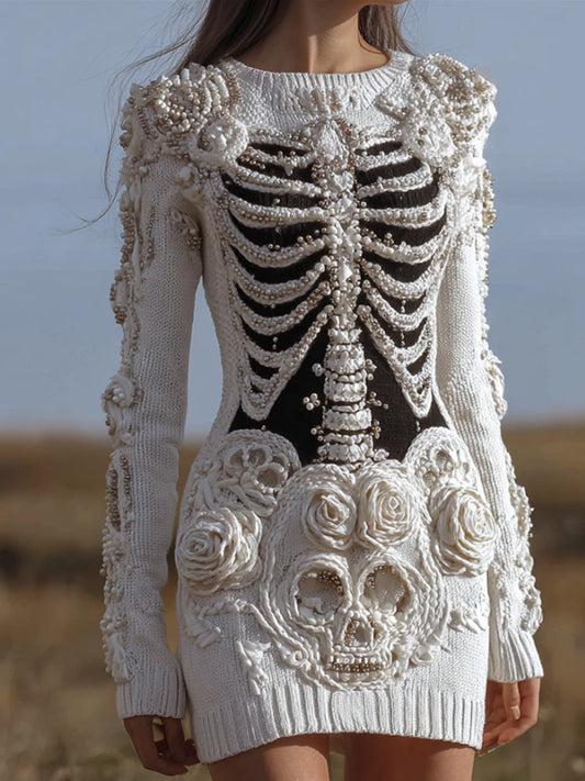 Women's Halloween Anatomy Art And Flower Ancient Round Neck Slimming Skirt artswardrobe