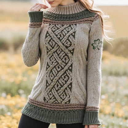 Women's Celtic Classic Knotted Contrast Jacquard Sweater artswardrobe