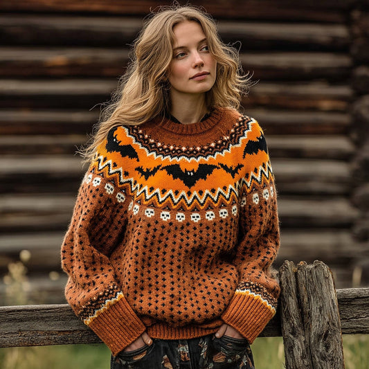 Vintage Fairman Island Halloween Bat Crew Neck Sweater artswardrobe