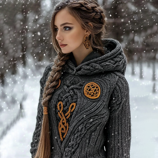 Women's Viking Celtic Pattern Cozy Hooded Sweater artswardrobe