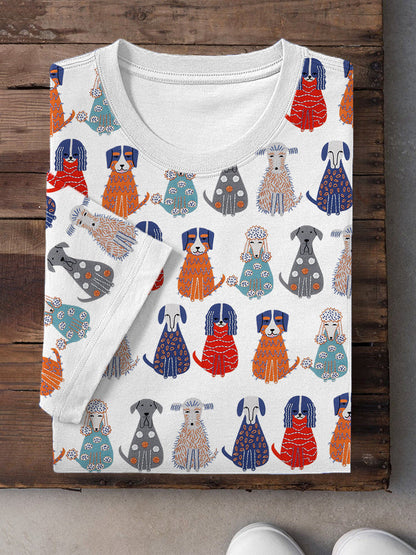 Comstylish Funny Dogs Embroidery Pattern Short Sleeve T-Shirt