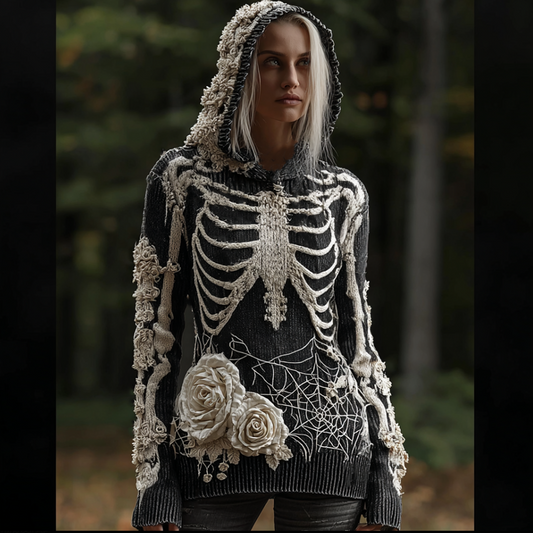 Ladies' Halloween Line Art Dark Style Knit Sweater artswardrobe