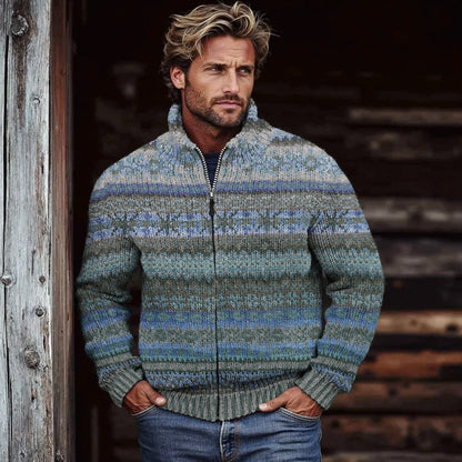 Men's Vintage Fairman Island Knit Jacquard Zip Sweater artswardrobe