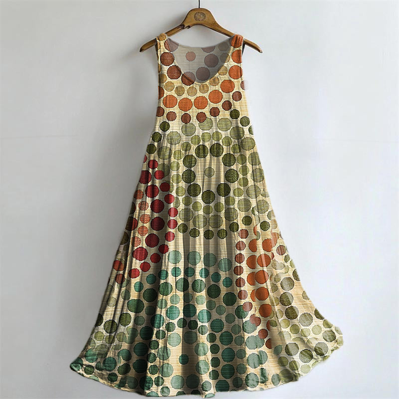 Vintage Ethnic Colorful Polka Dot Embellished Pattern Art Print Round