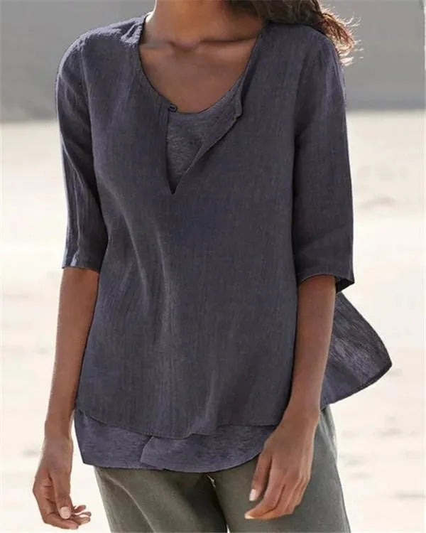 LM | Women's Clothing Half Sleeves V Neck Casual Solid Shirts