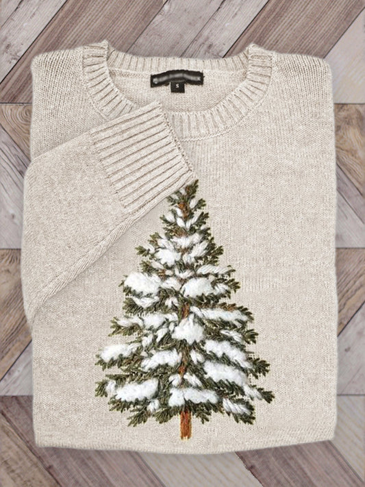 Snow On Christmas Tree Embroidered Cozy Knit Sweater artswardrobe