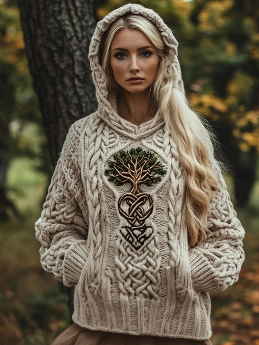 Tree Of Life Knit Art Women's Hooded Sweater artswardrobe