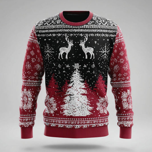 Comstylish Men's Christmas Tree And Reindeer Comfort Sweater