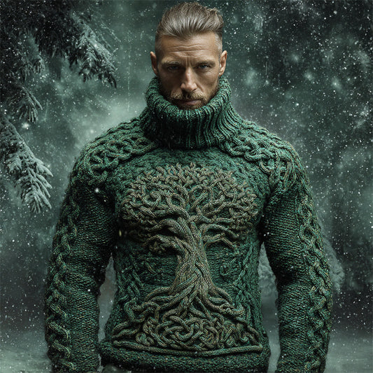 Viking Tree Of Life Men's Chunky Knit Turtleneck Sweater artswardrobe