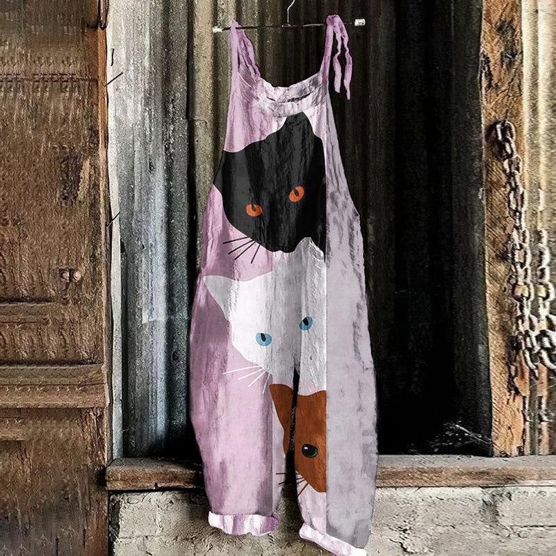 Abstract Cat Painting Art Loose Casual Jumpsuit elevenforest