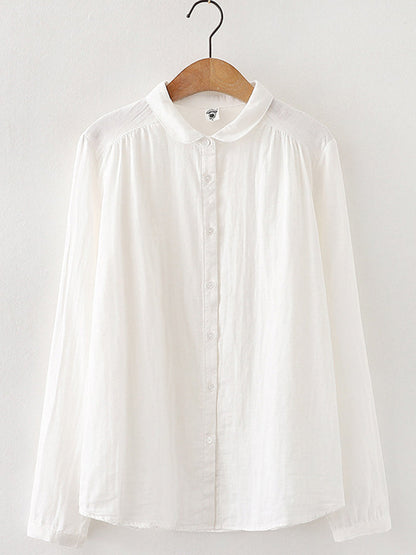Comstylish Women's Vintage Simple Linen Blend Long Sleeve Shirt