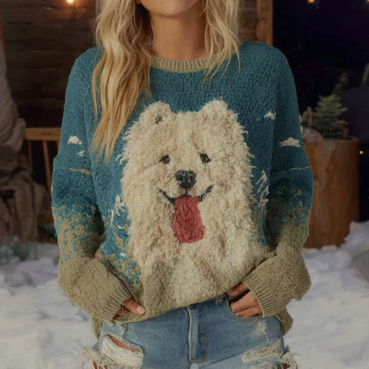 Fuzzy Gradient Samoyed Dog Felt Cozy Knit Sweater artswardrobe