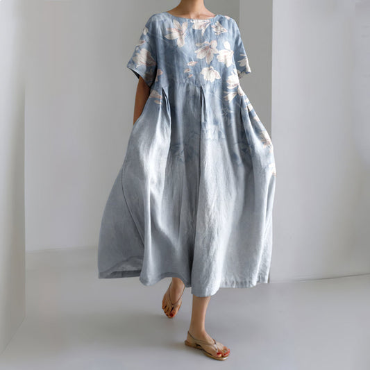 Women's Magnolia Flower  Printed Casual Loose Dress artswardrobe