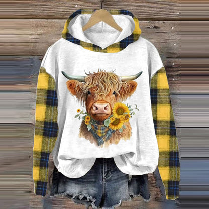 Women's Western Highland Cow Print Hooded Sweatshirt artswardrobe