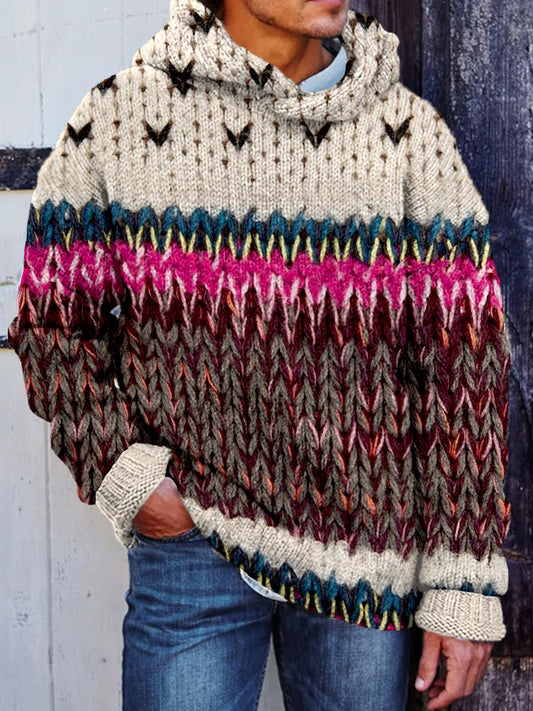 Men's Colorful Knit Chunky Cozy Hooded Sweater artswardrobe