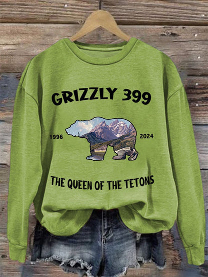 Comstylish Retro Grizzly 399 The Queen Of The Tetons 1996-2024 Print Sweatshirt
