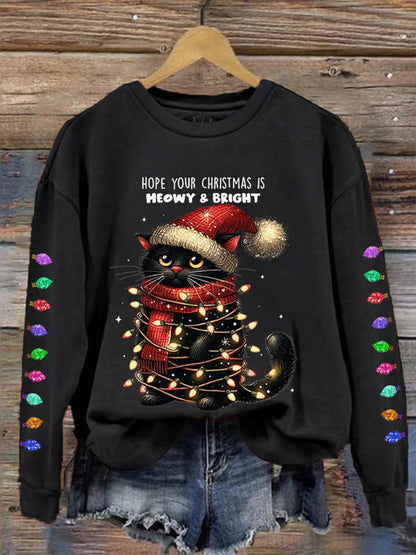 Women's Hope Your Christmas Is Meowy And Bright Casual Sweatshirt elevenforest