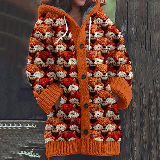 Vintage Fox Embroidered Art Button Cozy Cardigan Sweater artswardrobe
