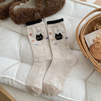 Comstylish Cute Cartoon Cat Wool Mid-calf Socks