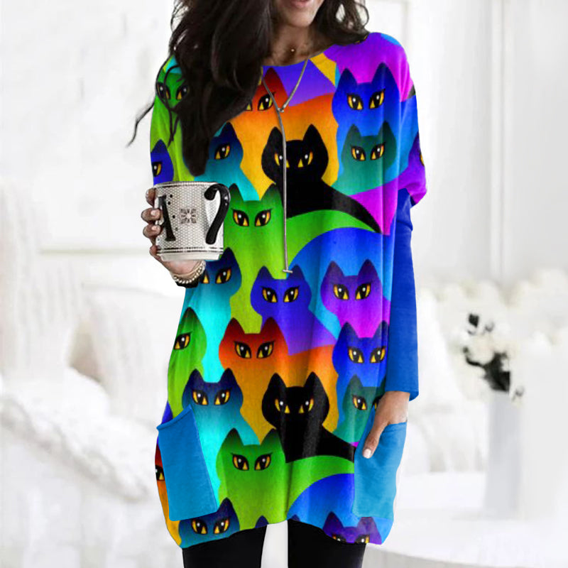 Rainbow Cats World Embroidered Comfy Tunic elevenforest