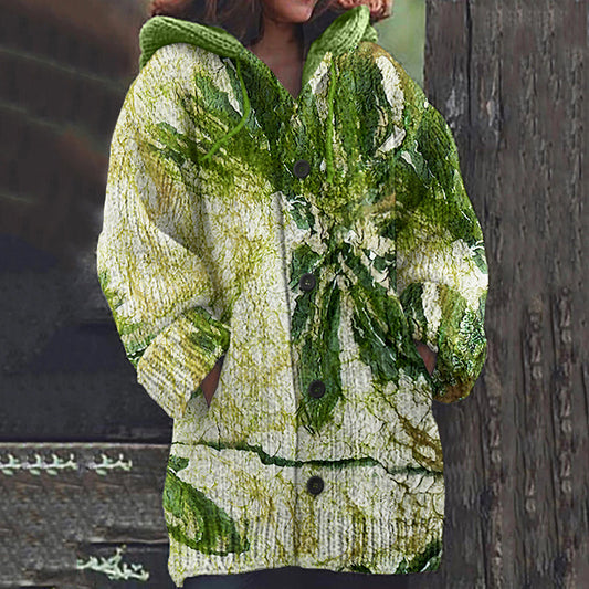 Vintage Smudging Floral Art Cozy Button Sweater artswardrobe