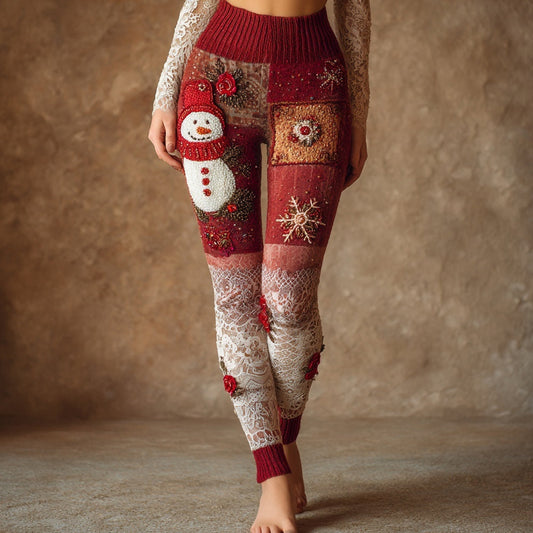 Christmas Inspired Patchwork Cozy Knit Leggings artswardrobe