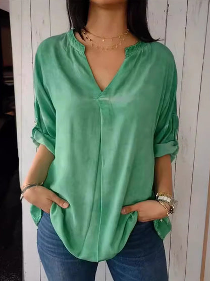 Comstylish V Neck Linen Blend Loose Fit Casual Shirt