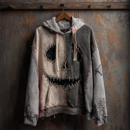 Comstylish Halloween Pumpkin Face Contrast Stitched Washed Hoodie