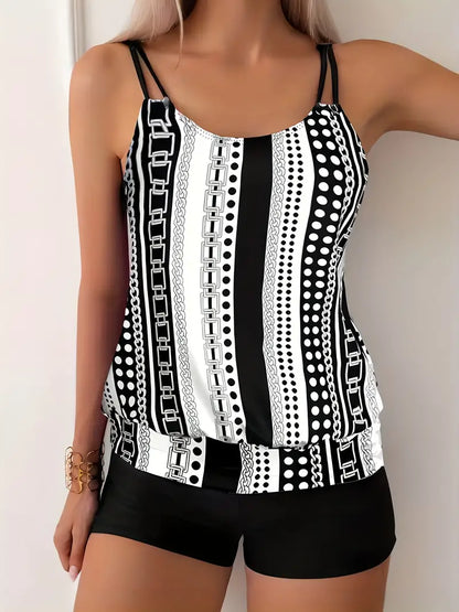 LM | Striped tankini with print